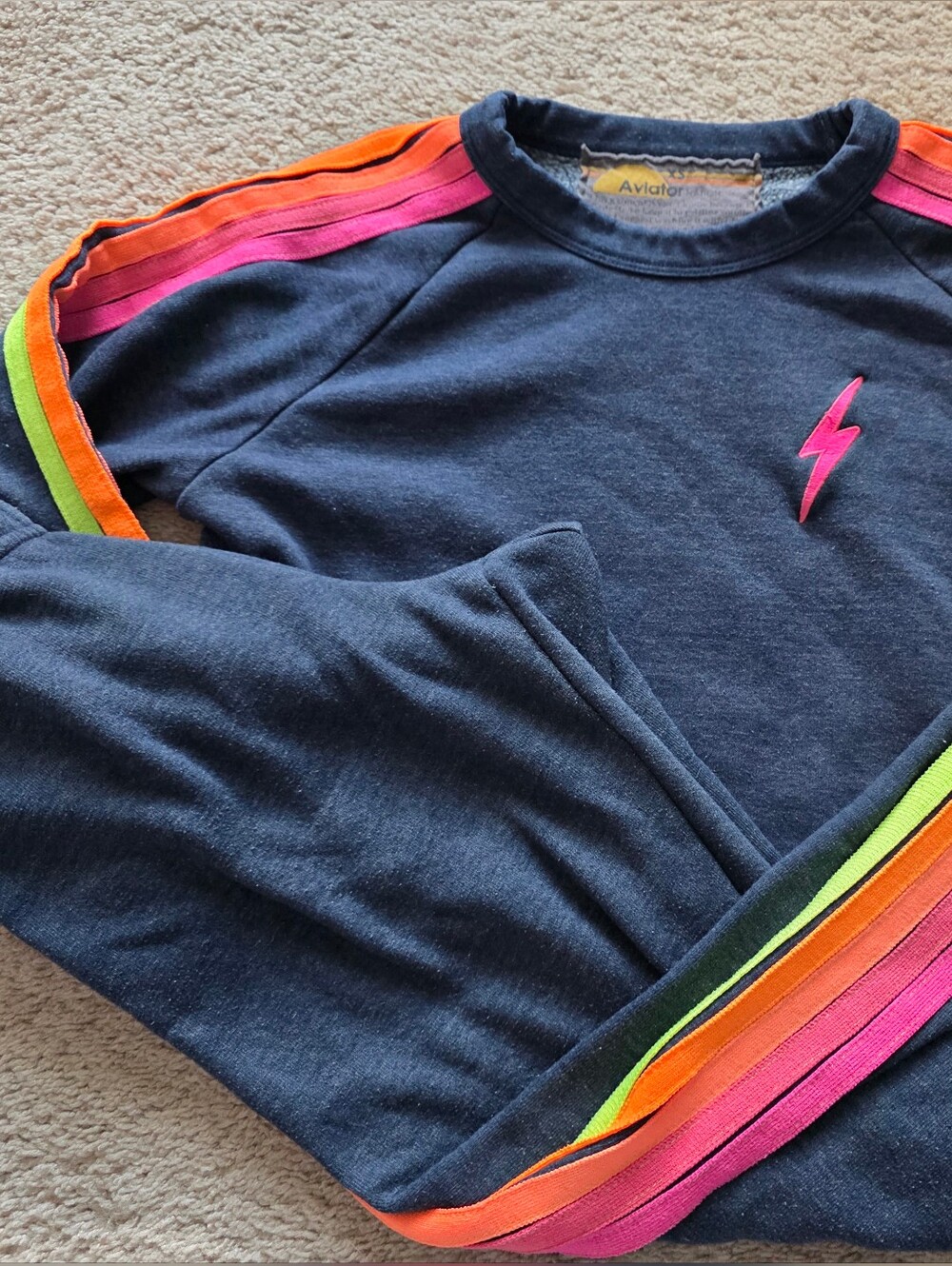 Aviator Nation Neon & Heathered Navy Set Pink Lightning Bolt XS